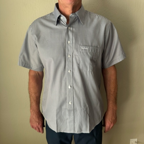New PAUL SMITH London Short Sleeve Button Up Shirt Charcoal Grey White Stripes - Picture 12 of 16